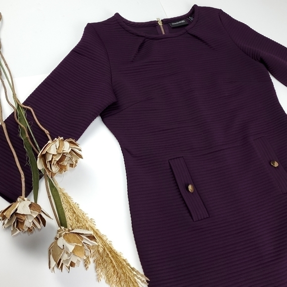 Nina Leonard Purple Ribbed Sheath Dress Med - Picture 9 of 13